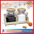 Set Of 2pc Spice Bottle With Wooden Spoon & Wooden Rack